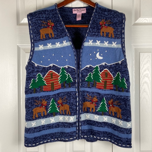 Star Blue Originals ugly Christmas sweater vest Womens M - Picture 1 of 7